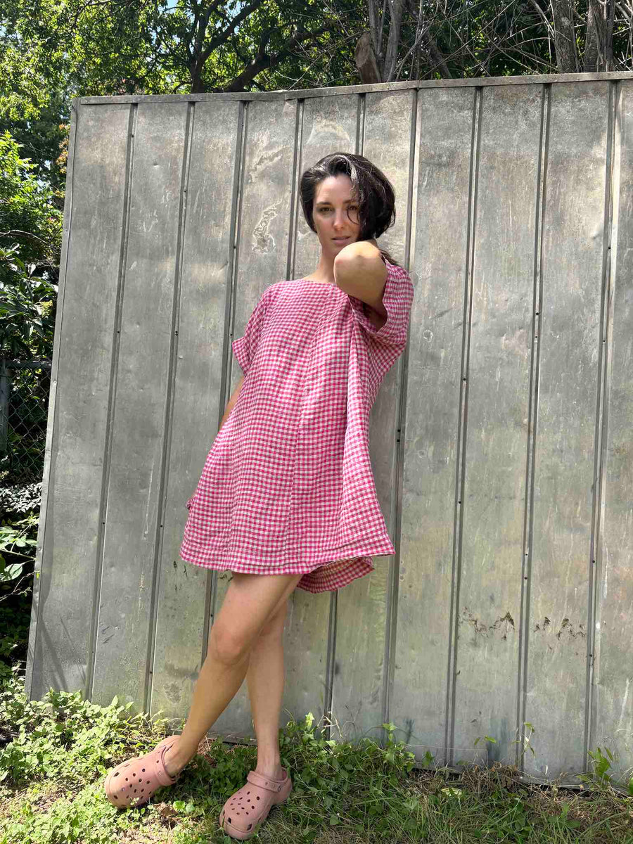 Mini Studio Dress, Hot Pink Gingham