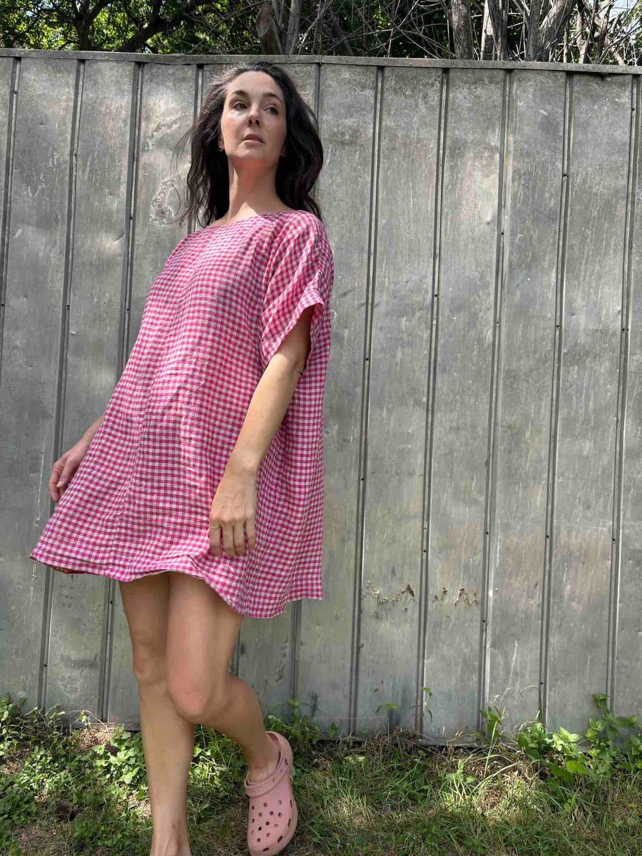 Mini Studio Dress, Hot Pink Gingham