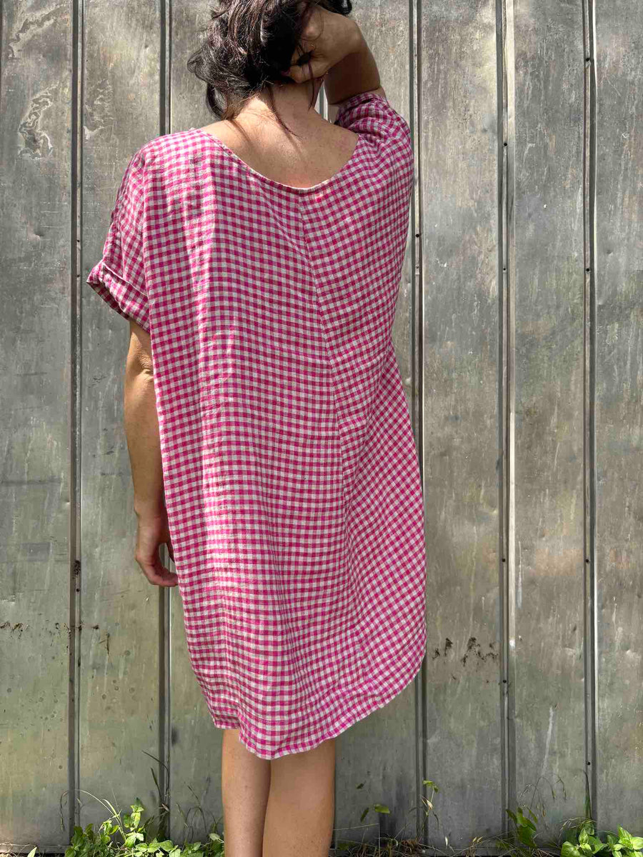 hot pink checkered dress SZ Blockprints Hot Pink Gingham Priya Dress | Hot Pink Gingham