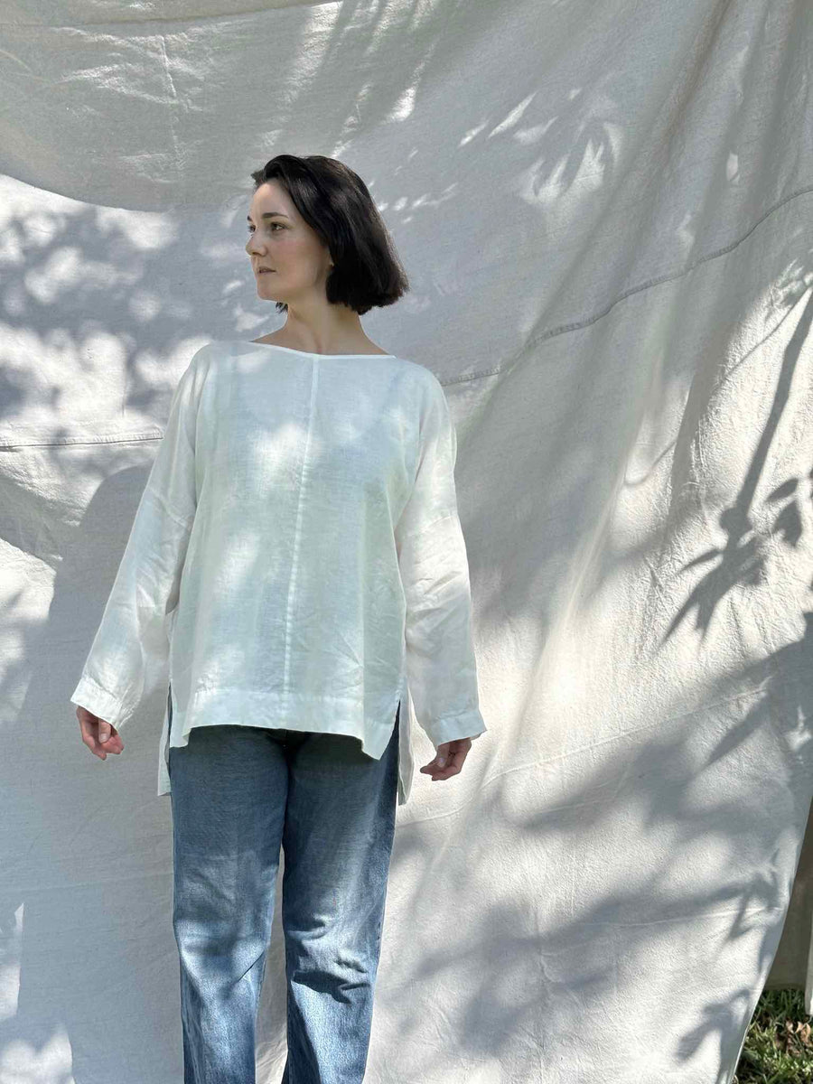 Long Sleeve Studio Tunic, White Linen