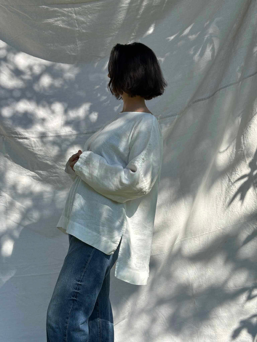 Long Sleeve Studio Tunic, White Linen