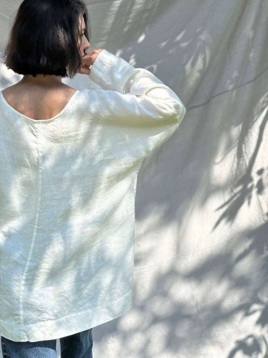 Long Sleeve Studio Tunic, White Linen