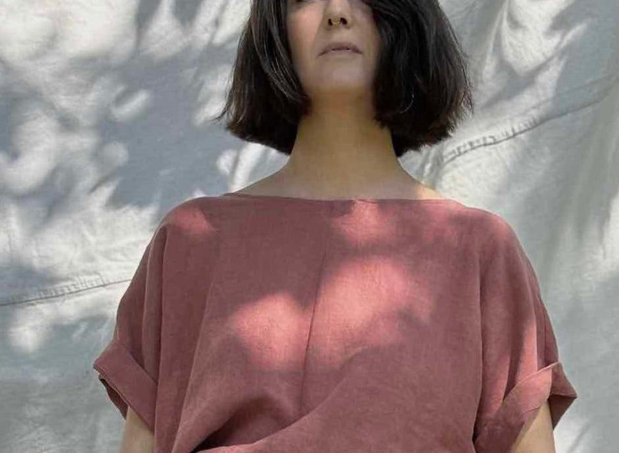 Cropped Studio Tee, French Clay Midweight Linen