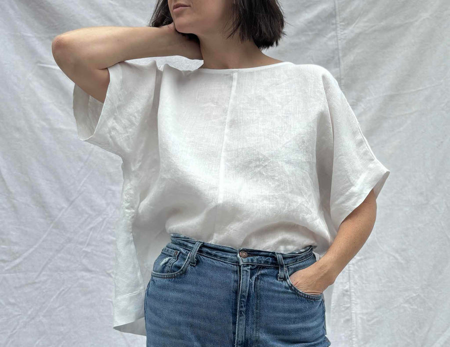 Studio Tee, White Linen - Ready to Ship