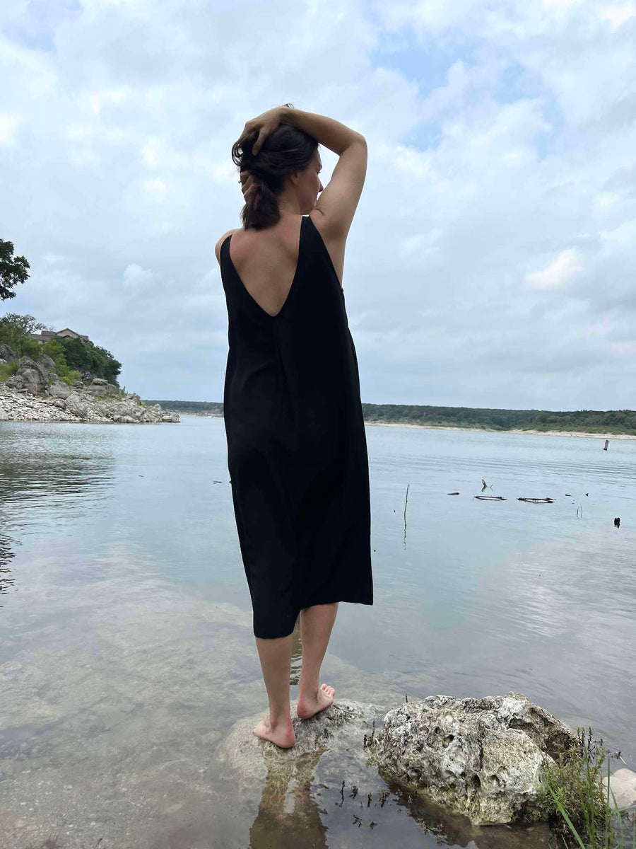 Midi Valley Slip Dress, Black Silk Crepe - Made to Order Atelier of the Wild Midi Valley Slip Dress, Black Silk Crepe - Made to Order Atelier of the Wild