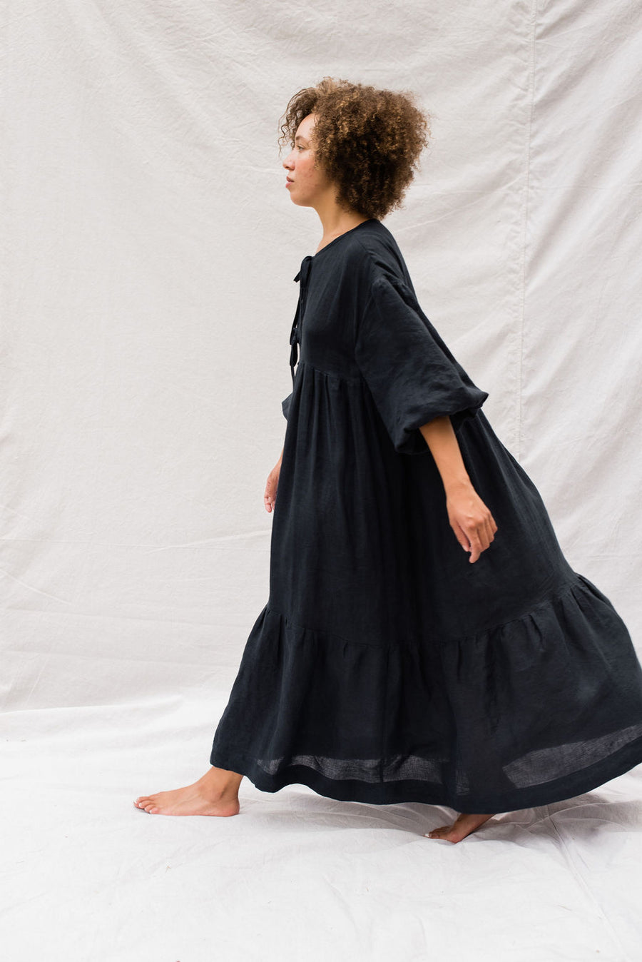 Tiered Dress with Ties, Midnight Hemp